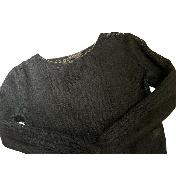 Vintage Capriccio Black Open Knit Sweater Womens Size S Soft Wool Blend Long Sle - Picture 4 of 12